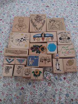 Wooden mount rubber stamps bundle