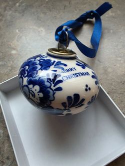 Dutch blue and white handpainted ceramic Christmas ornament typically made in Holland.
