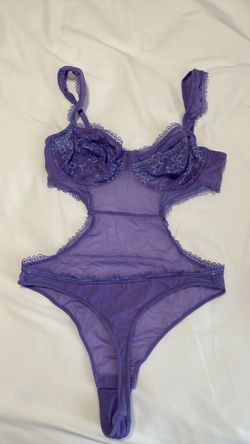 Purple Lace Mesh Lingerie Bodysuit