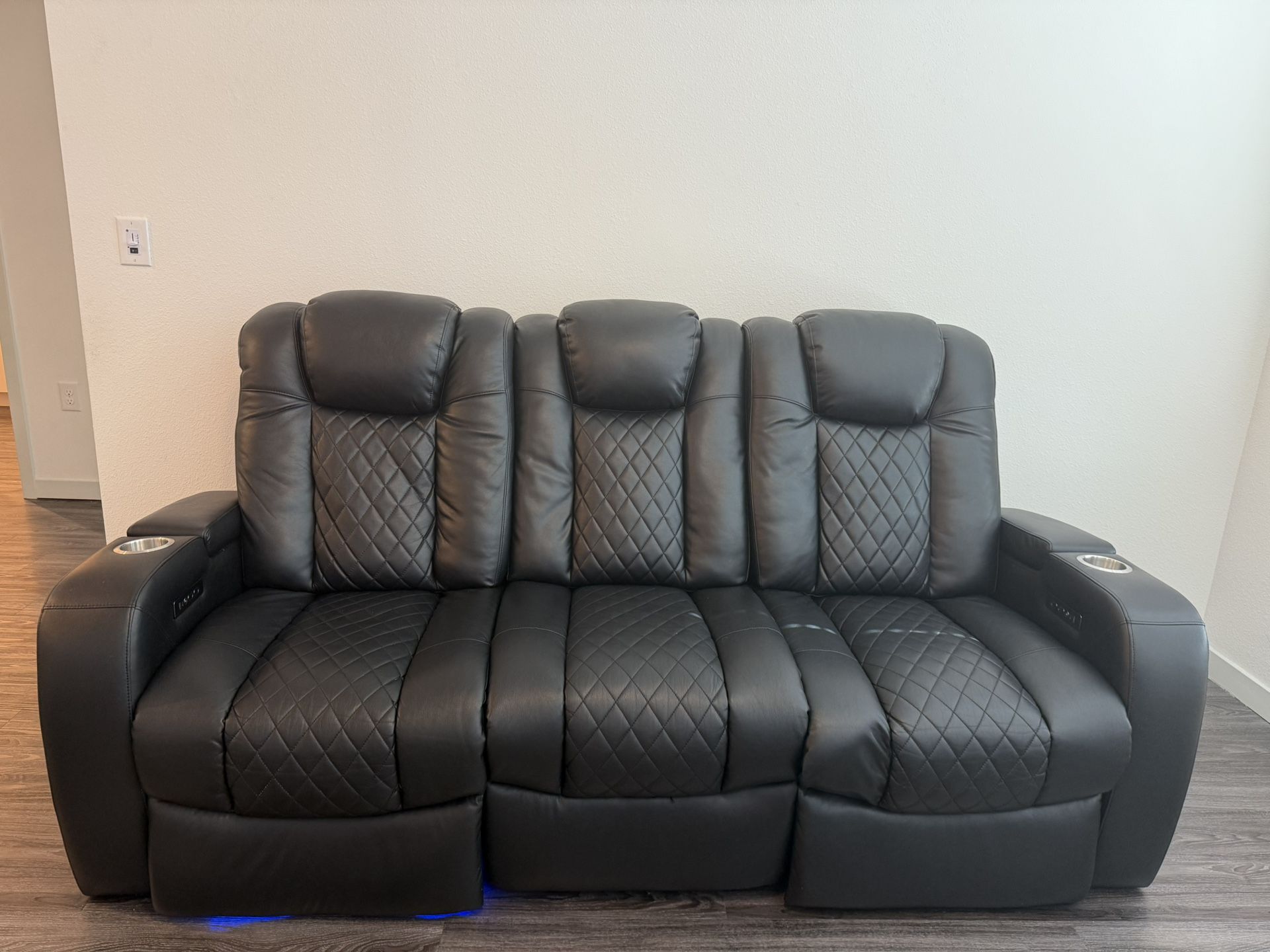 Black Leather Power Recliner Sofa 