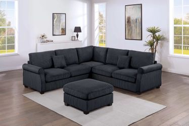 4-Piece Sectional & Ottoman Set - Black Color