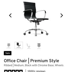 Comfy Office Chair, Business Premium Style Ribbed, Black with Chrome Base, Wheels, Recline, Height adjustment, Quality!  Like new. Available more than
