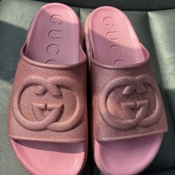 Women’s Pink Glitter Gucci Platform Slides