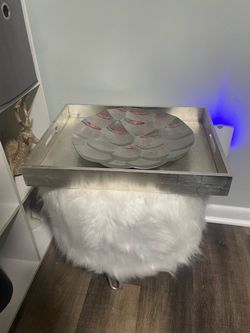 White stool and Silver Decor Tray