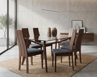 Modern Glass Top Dining Table with 6 Chairs