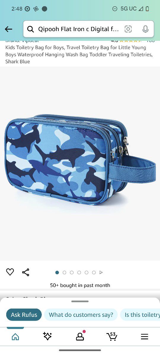 Kids Toiletry Bag for Boys, Travel Toiletry Bag for Little Young Boys Waterproof Hariging Wash Bag Toddler Traveling Toiletries, Shark Blue