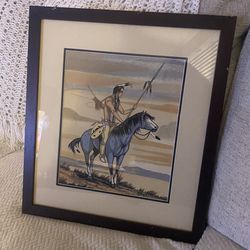 Frank Vigil Navajo American Indian Serigraph Warrior on Mustang 1960’s
