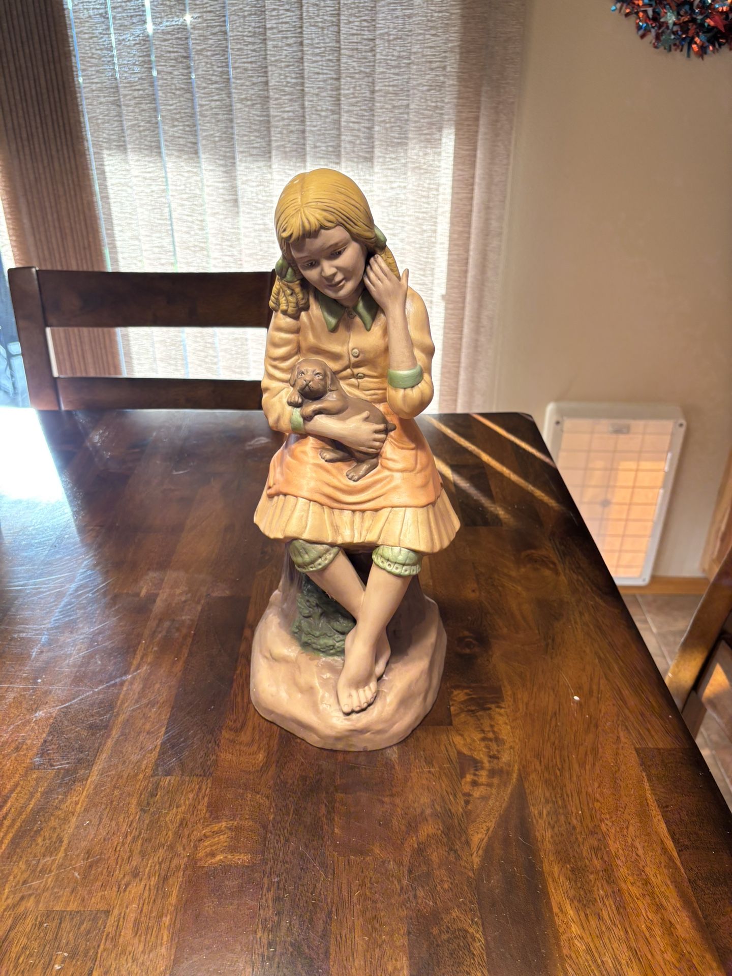 1973 Holland Mold Company Large Figurine - Girl Holding a Sleepy Puppy