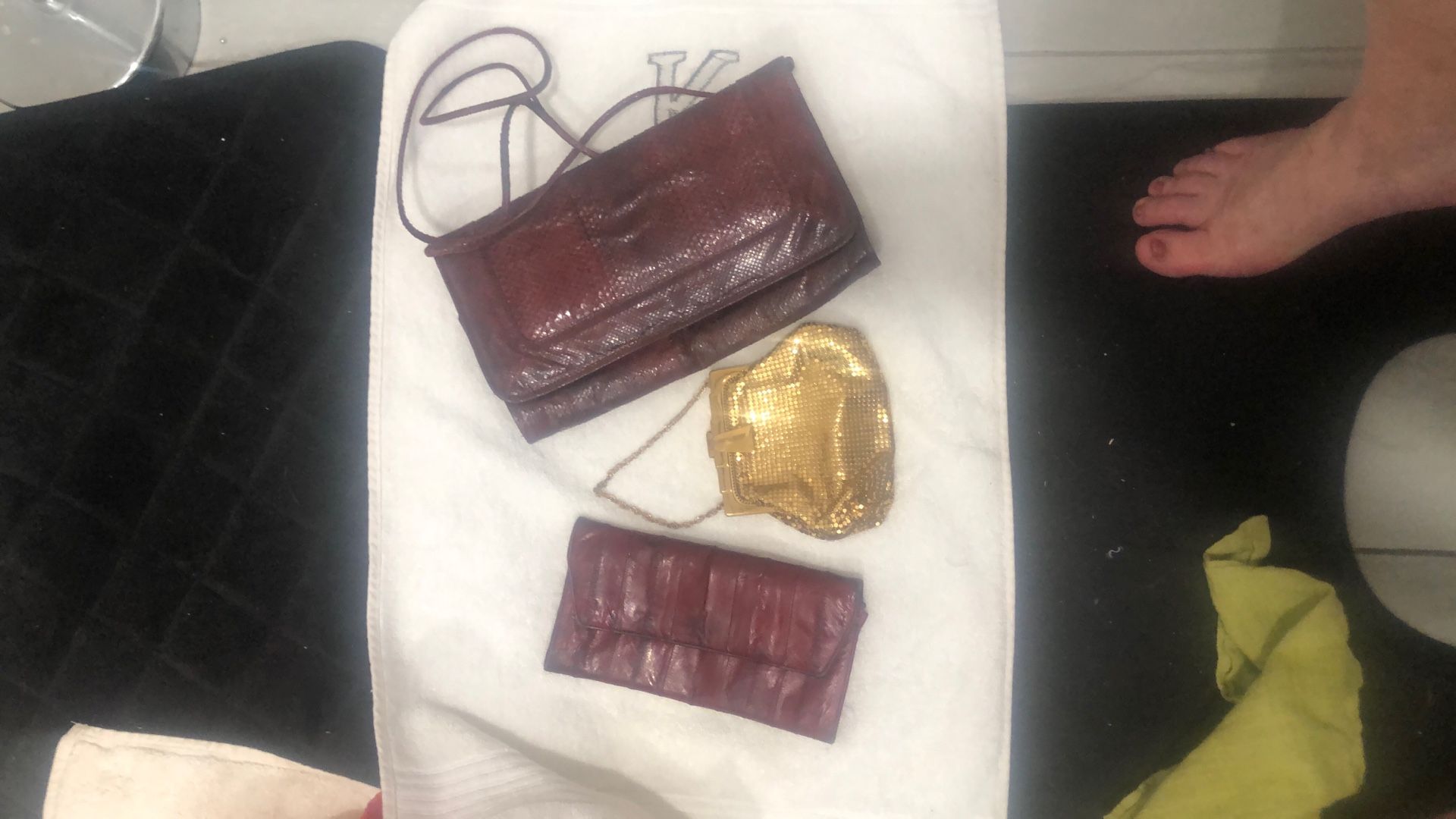 Snakeskin Clutch, Whiting Davis Purse, & Eelskin Wallet