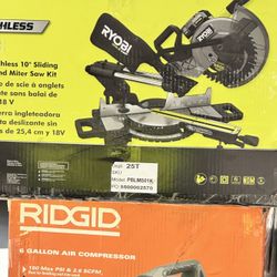 Ryobi Mitter Skidding 10” Saw New 18v Comes With Battery And Charger 
