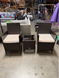 New 3 Pcs Outdoor Patio Conversation Set Wicker Furniture Armchair Table Front Porch