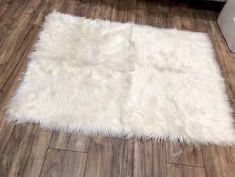 2 White Thick faux Fur Rugs Both $20 Like New   