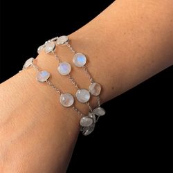 Handmade Moonstone Bracelet – 925 Sterling Silver | 9-Inch | 18g
