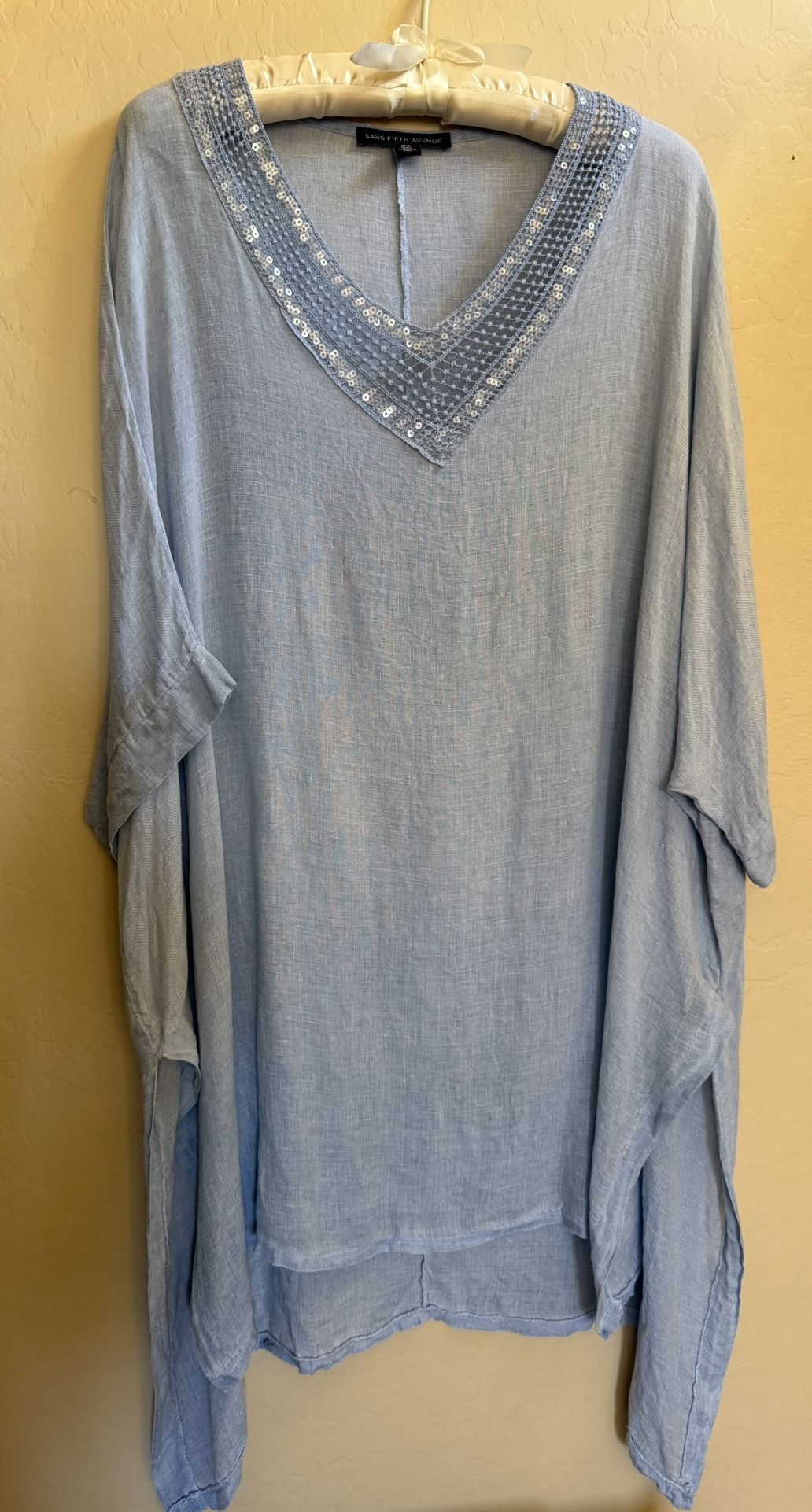 Saks Fifth Avenue XL Linen Blue Tunic Beach Pool Swimming Cover-up
