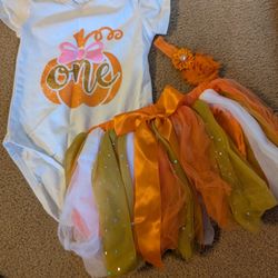 Fall pumpkin one year old baby outfit