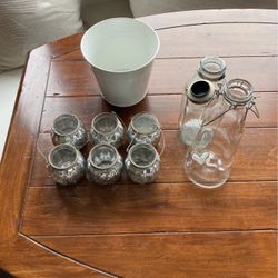 Vintage Tea Lights, Glass Bottles, White Bucket