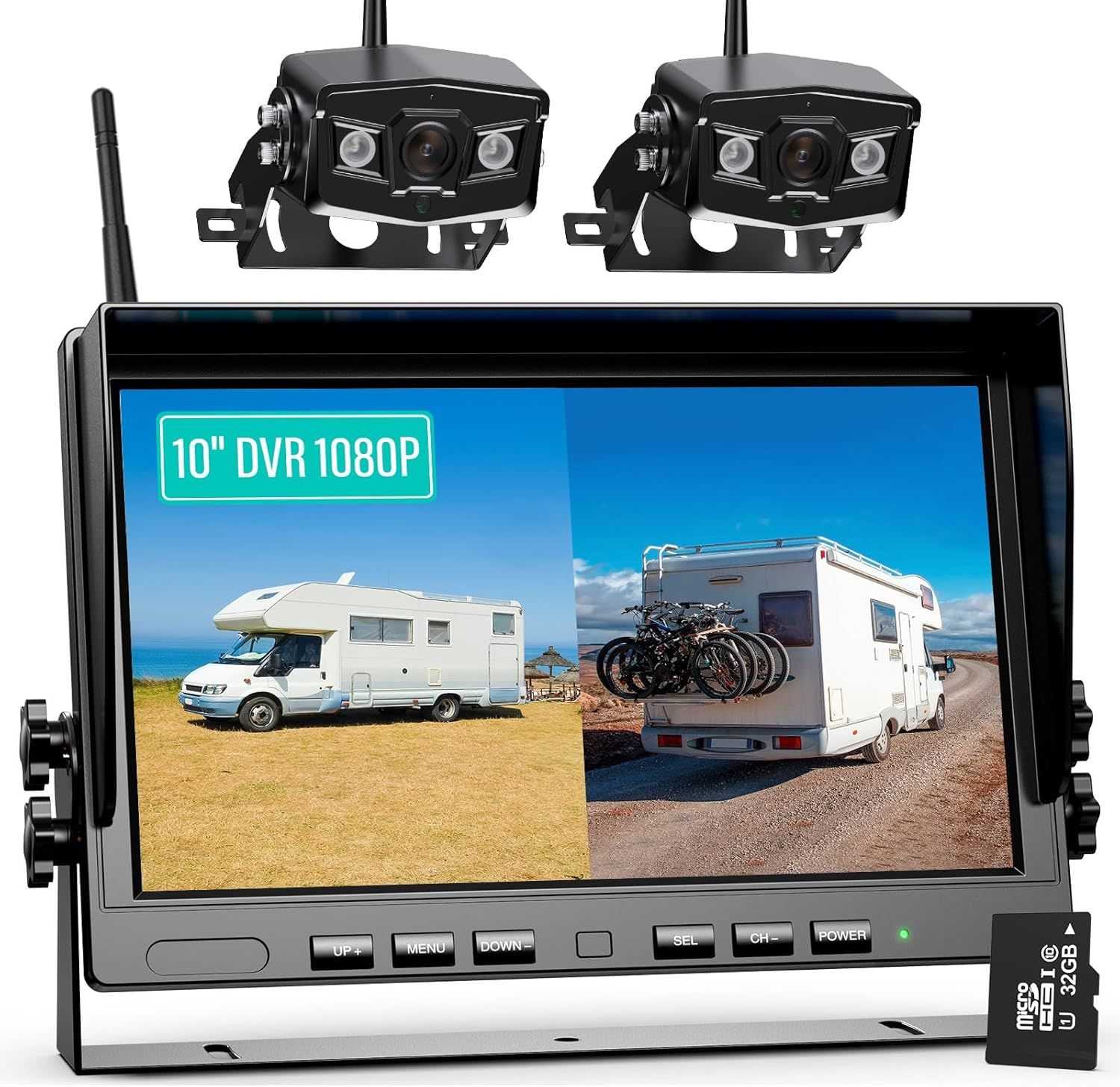7" Wireless Backup Camera System, HD 1080P Digital Back Up Camera Systems with 10 Inch Quad Split DVR Monitor for Truck, RV, Trailer, W102