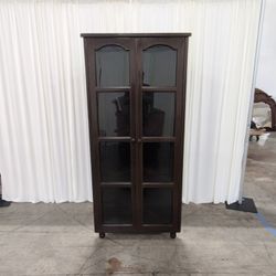 Dark Brown Corner Display Cabinet with Glass Doors