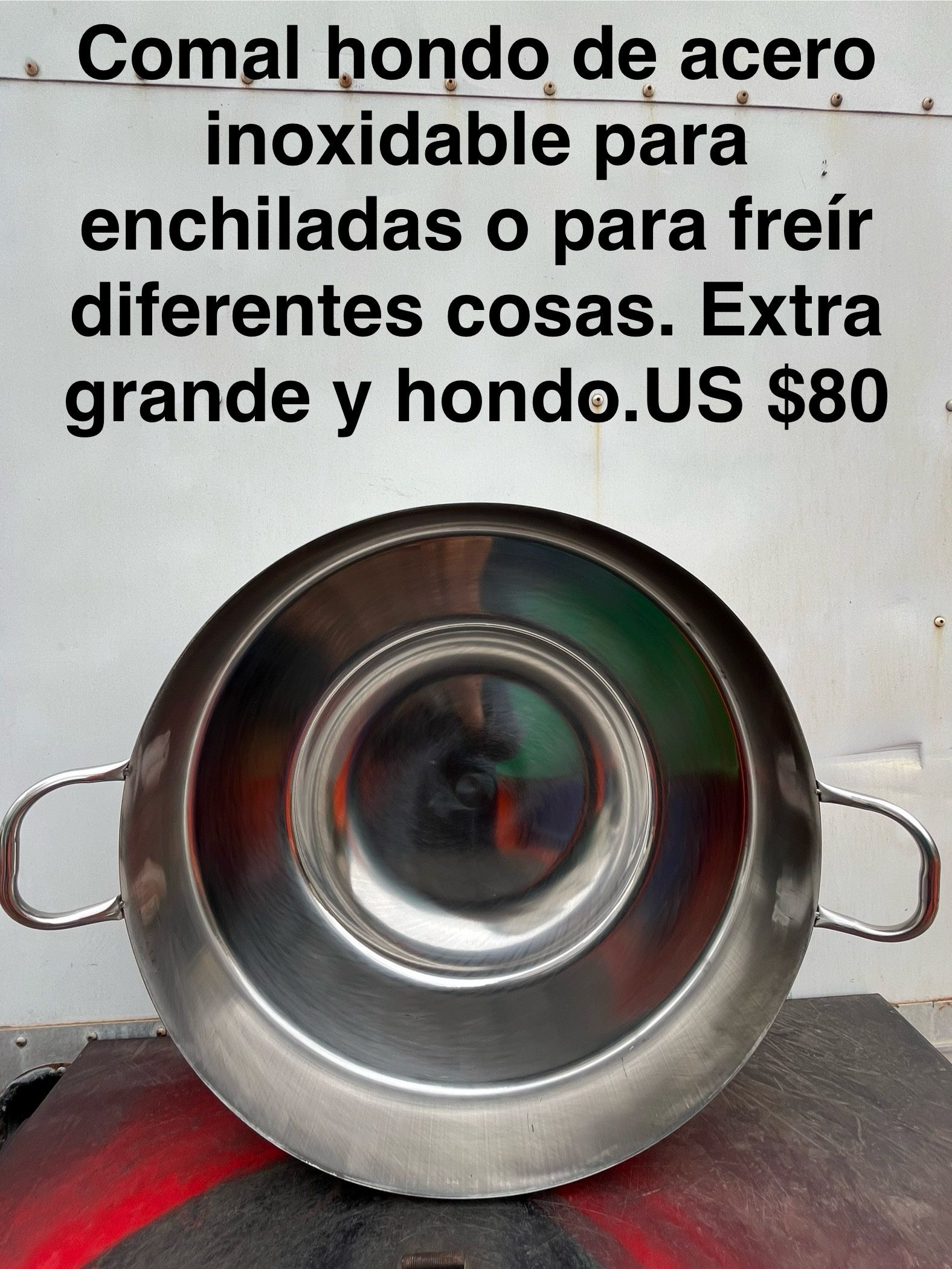 Comal Hondo De Acero Inoxidable Extra Grande Para Enchiladas