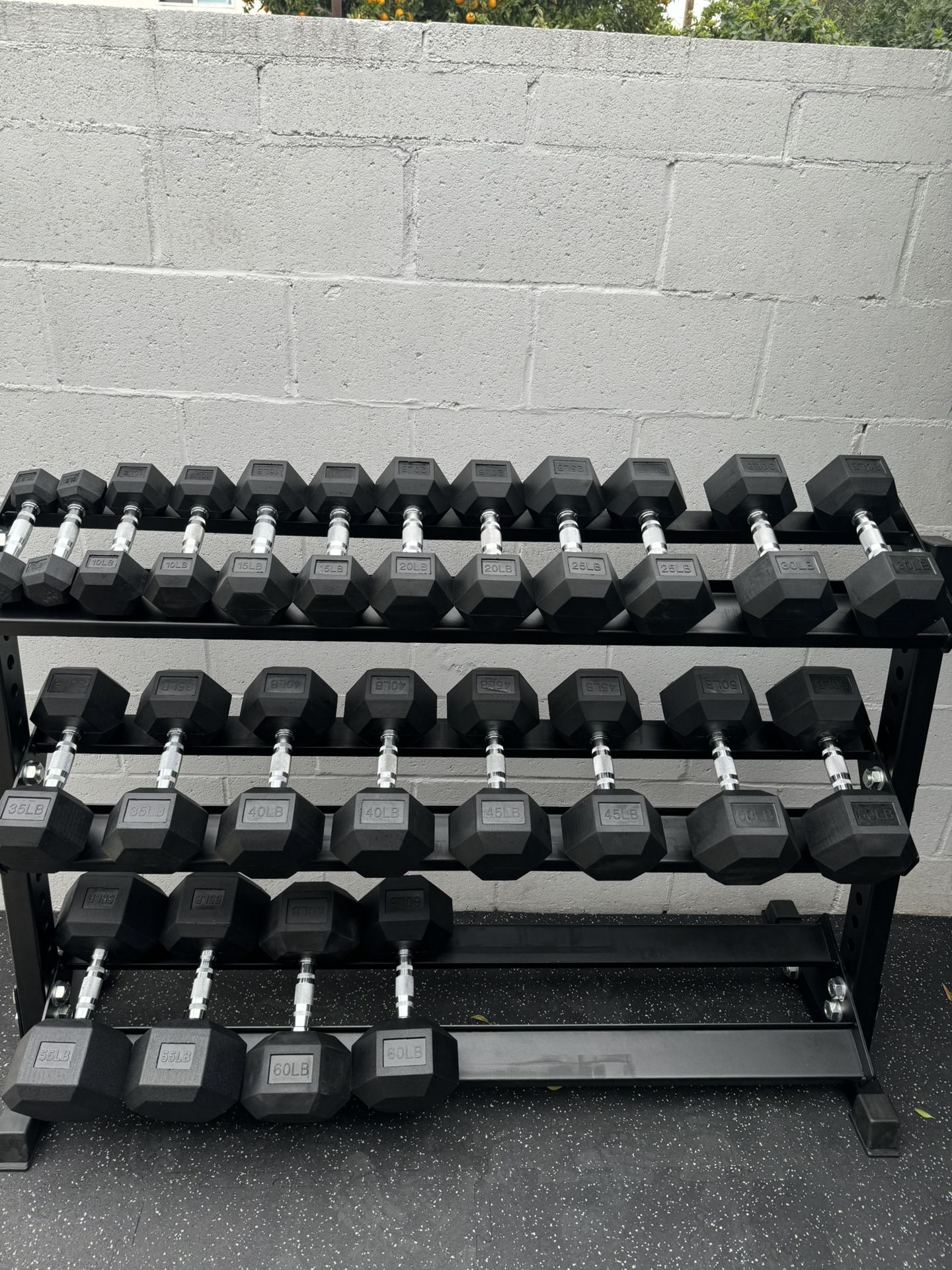 New Rubber Hex Dumbbells 5lbs-50lbs/Dumbbell rack included/ Gym Equipment/Weights/Exercise/Training  