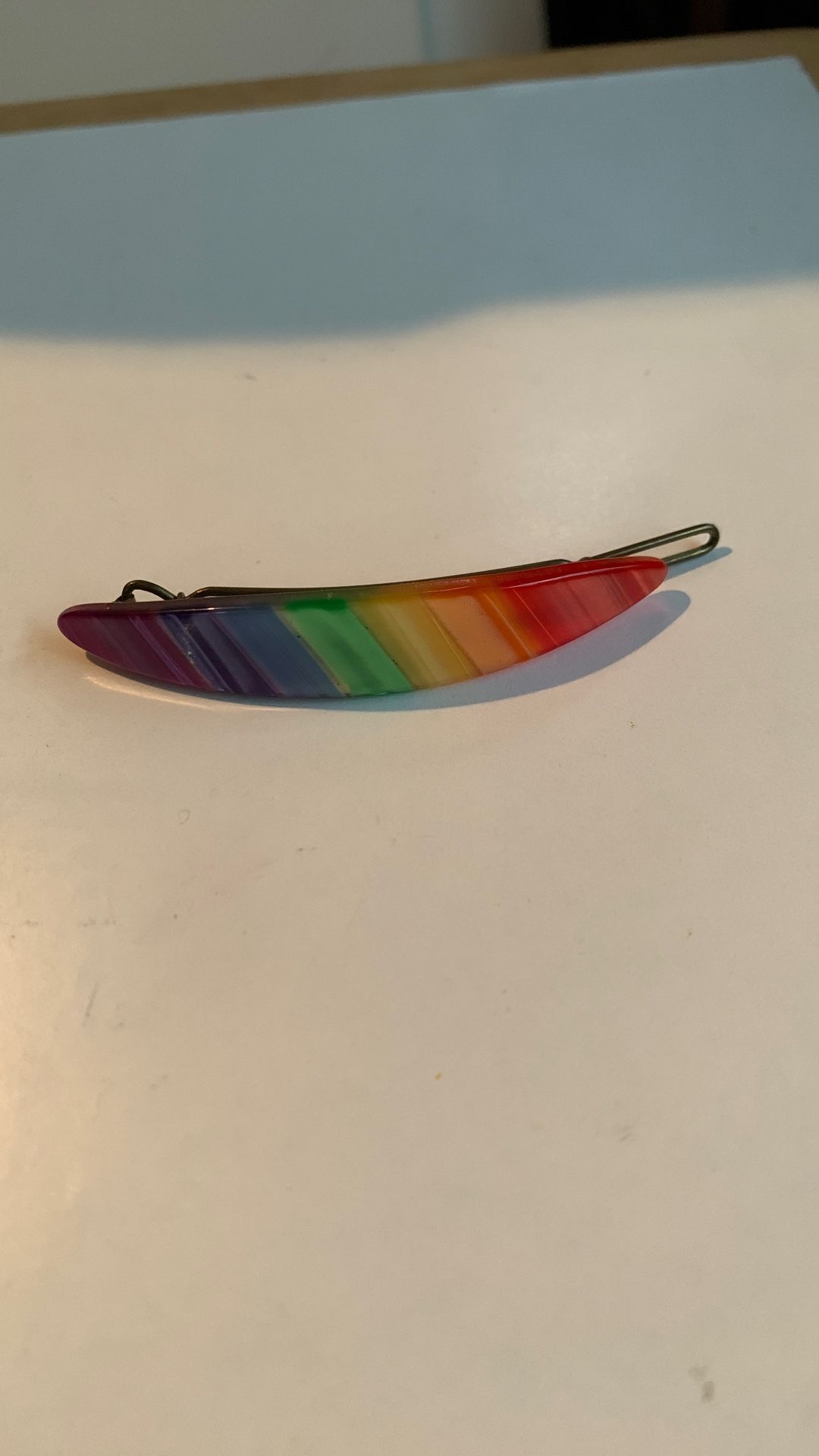 Vtg Rainbow Hair Clip Barrette Lucite Plastic 80s Bar