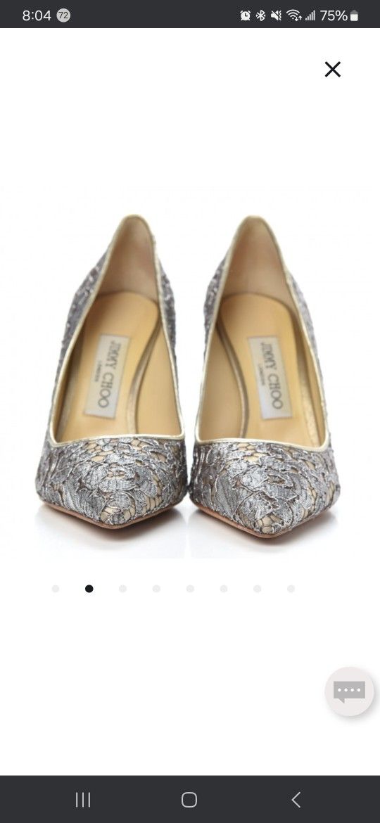 JIMMY CHOO Metallic Silver With Gold Heels
