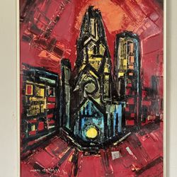 COOL VINTAGE MODERN ABSTRACT CITYSCAPE EXPRESSIONIST OIL PAINTING CUBISM 1970