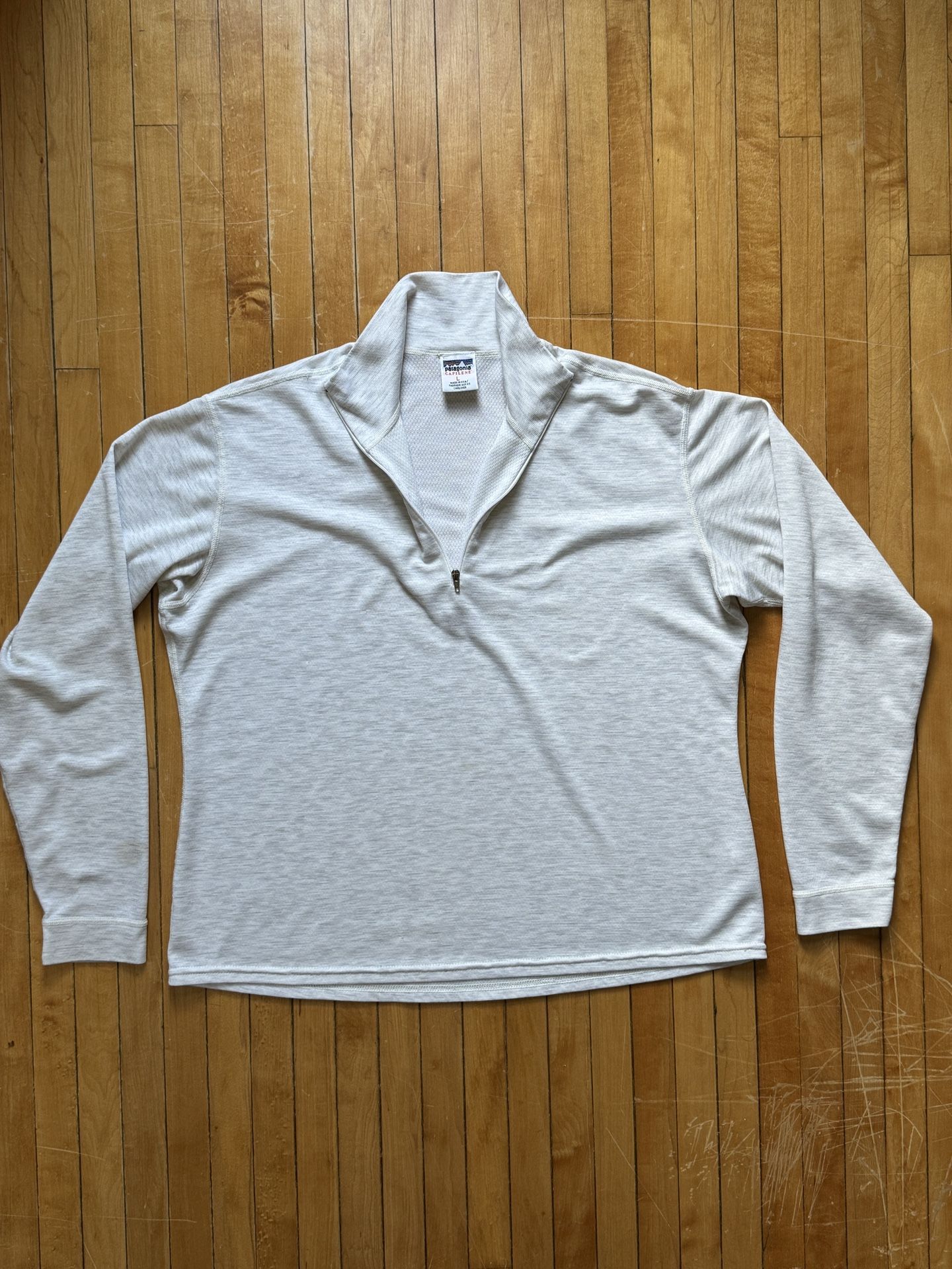 Women's Patagonia White Large 1/4 Zip Capilene Long Sleeve Pullover Made In USA