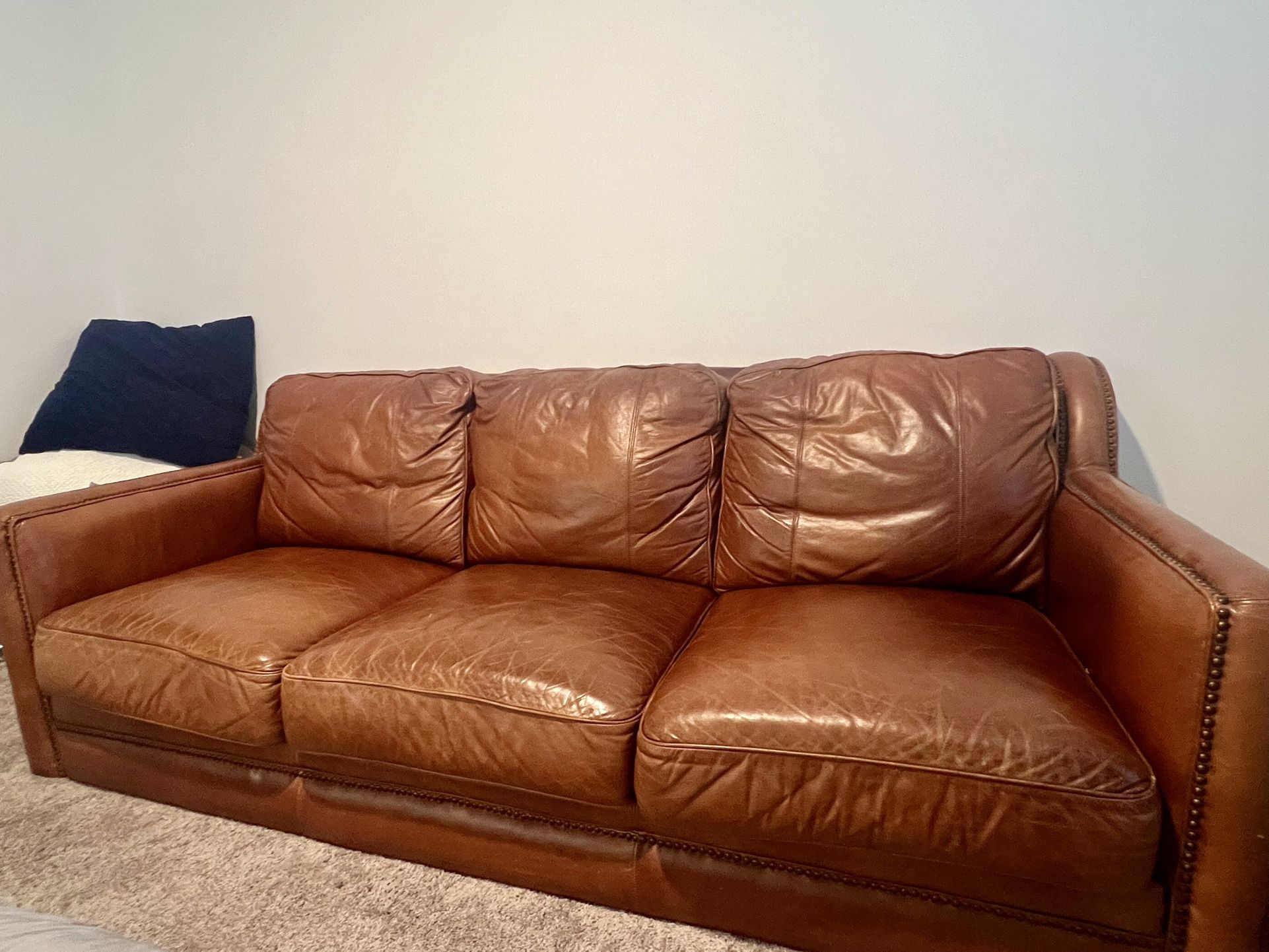 Cognac Brown Leather Couch 