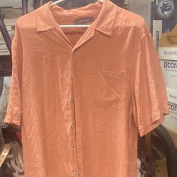Croft&Barrow, Short Sleeve Button Up, Salmon Pink, Large 