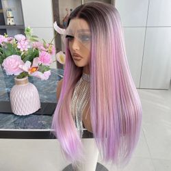 Human hair purple lace front wig 13x6