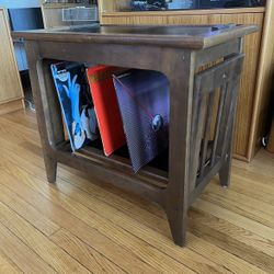Vintage Mid Century Walnut Record Side Table Drop Down Stands 