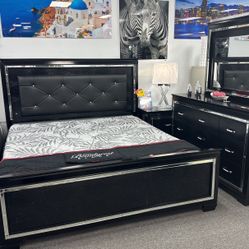 Amazing Deal Now🇺🇸Beautiful Black Mirror 5pc Bedroom Furniture Set Available Limited Time Offer $1599