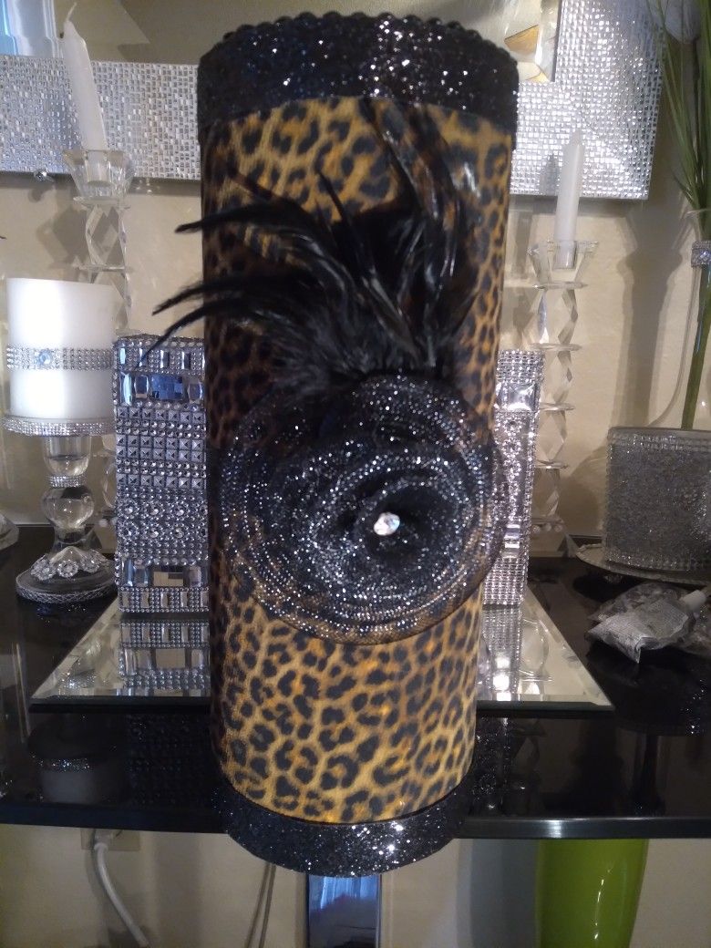 Leopard Print Vase..17in Lenth,7in Round...