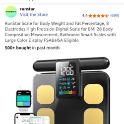 RunStar Scale for Body Weight and Fat Percentage, 8 Electrodes High Precision Digital Scale for BMI 28 Body Composition Measurement, Bathroom Smart Sc