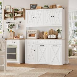 71"H Kitchen Trash Can Cabinet, 12.5 Gallon Double Pull Out Garbage Can Hutch Cabinet with Trash Bin Storage Holders, 47" Wide Kitchen Pant