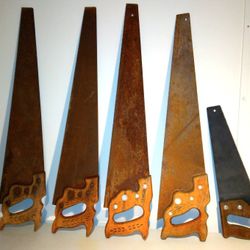 Five Vintage Cross Cut Wood Handsaws, Good Wallhanger Decor