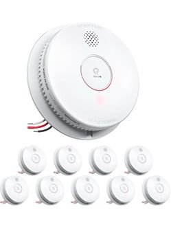 SITERWELL Smoke Detector, Photoelectric Fire Alarm with 9V Backup Battery, Hardwired Smoke Alarm Interconnected, Fire Detectors with Test/Silence Butt