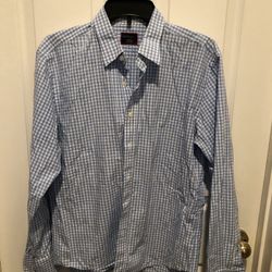 100% Cotton  UNTUCKit Blue And White Checked Long Sleeve  Button Down Shirt Medium