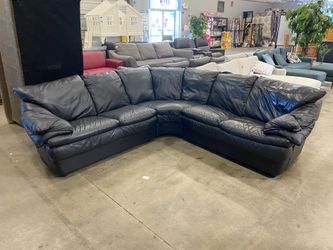 Double Stuft Black Leather Corner Sectional