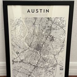 Framed Austin City Map Wall Decor