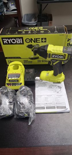 Ryobi ONE+ 18V cordless 2-tool combo kit featuring a drill/driver, impact driver, two batteries, and a charger.