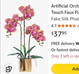 Artificial Orchid Flowers Real Touch Faux Flower in Vase Centerpiece Decor