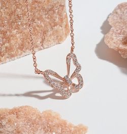 Sterling silver 926 butterfly rose gold necklace