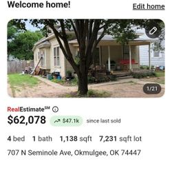 4 Bed 1 Bath For Sale Okmulgee Ok!