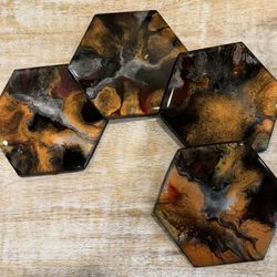 Ceramic Tile Coasters With Acrylic Paint Pour Technique Finished With Epoxy Resin