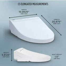 C5 Washlet Electric Bidet Seat for Elongated Toilets with Warm Water Wash and Remote Control - Cotton White