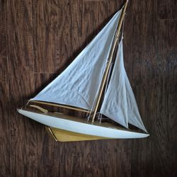 Vintage Wooden Pond Yacht Model Sailboat