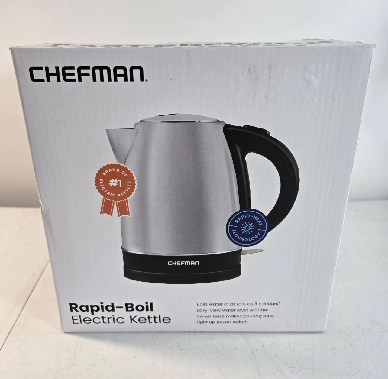 Chefman1.7 Liter 120V Stainless Steel Finish Rapid-Boil Electric Kettle BPA-Free