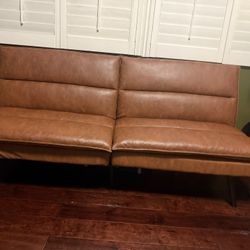 EGOHOME 71" Faux Leather Convertible Sofa with Split Back